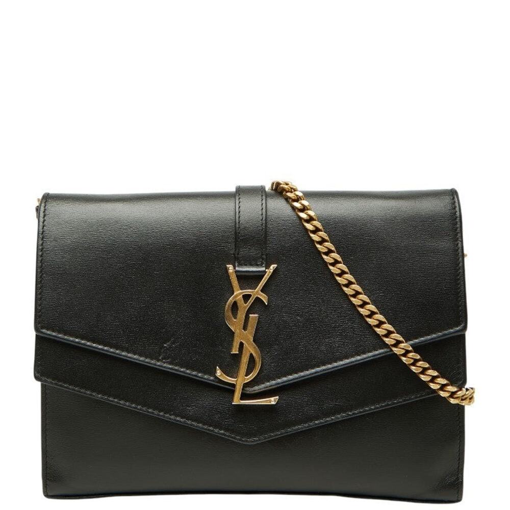 Saint Laurent YSL Logo Chain Shoulder Bag Black